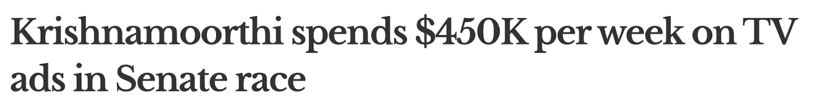 Krishnamoorthi spends $450K per week on TV ads in Senate race