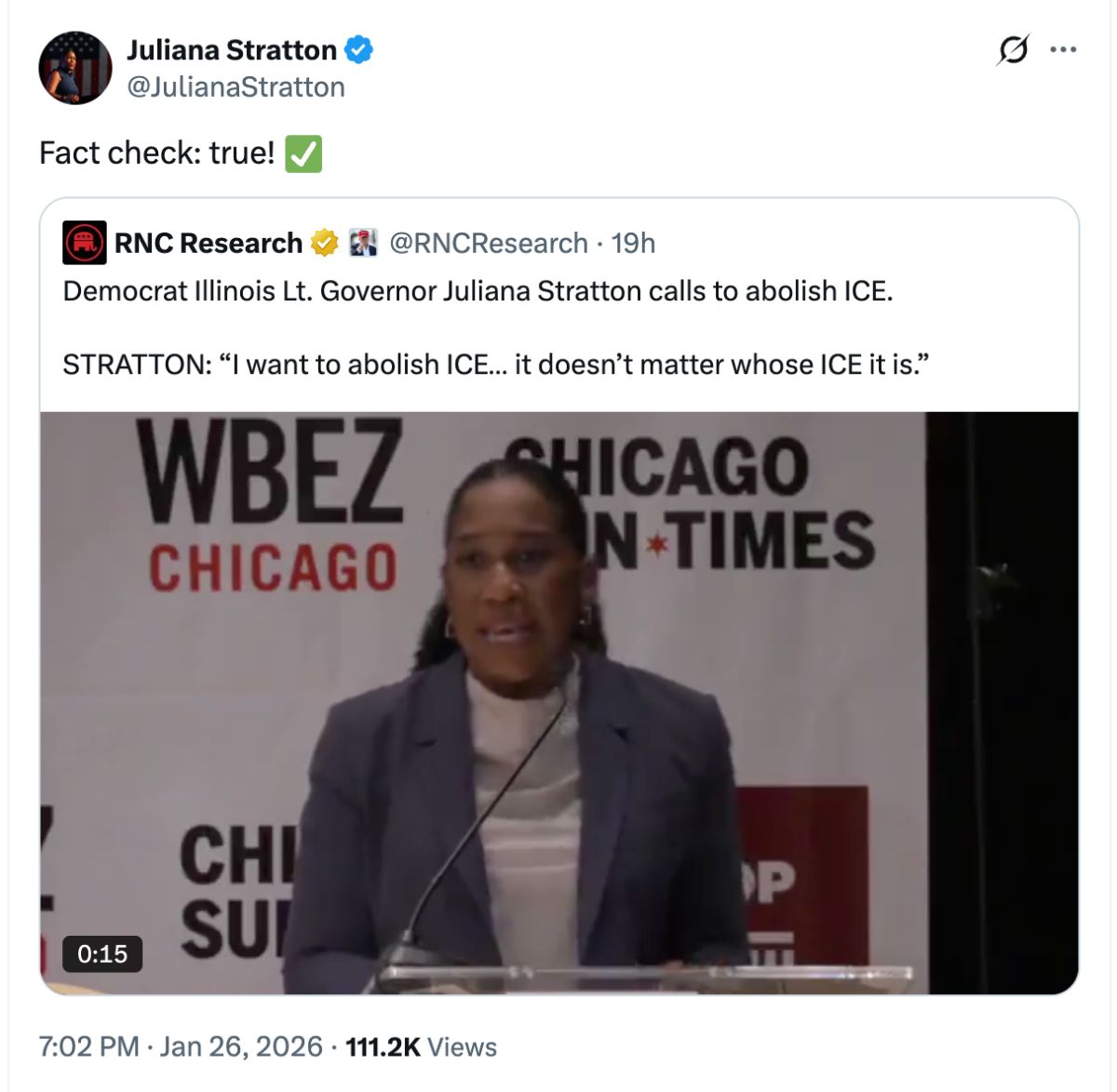 Stratton: 'I want to abolish ICE... it doesn't matter whose ICE it is.' 